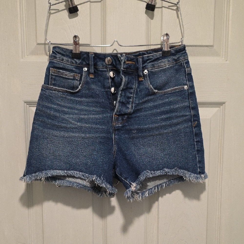 Good American Jean Shorts with Frayed Hem Blue EUC